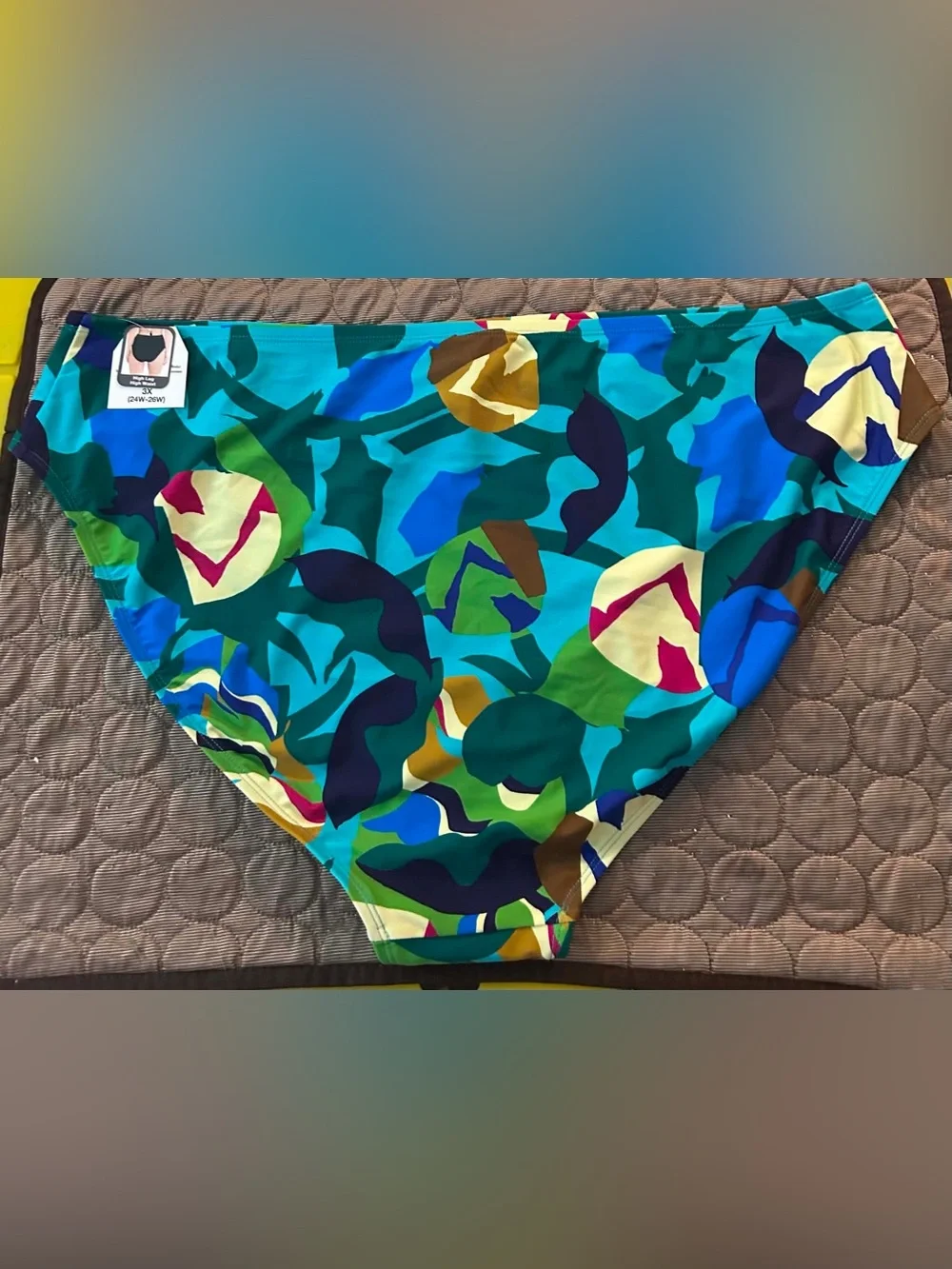 Time and Tru Turquoise Multicolor Print Bikini Bottoms